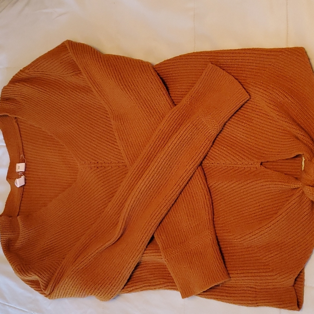 Anthropologie Rust Knit V-Neck Tie-Front Sweater